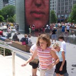 Kendra playing in the Millennium Park fountain