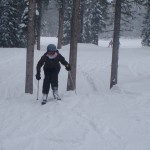 Kendra LOVED skiing between the trees