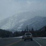 Snowy day driving out of the mountains