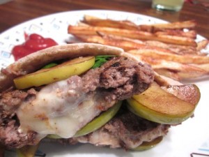 Burgers Filled with Brie and Grilled Granny Smith Apples